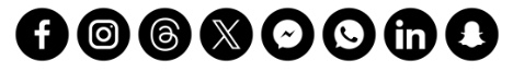 Frontend Display: Another example of how the selected social media icons (black, circular shape) appear on a website.