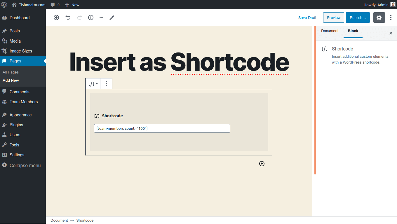 Insert Team Members as a Shortcode