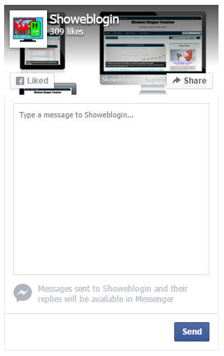 Showeblogin FB Page Like Box with Share Button and Message Tab.