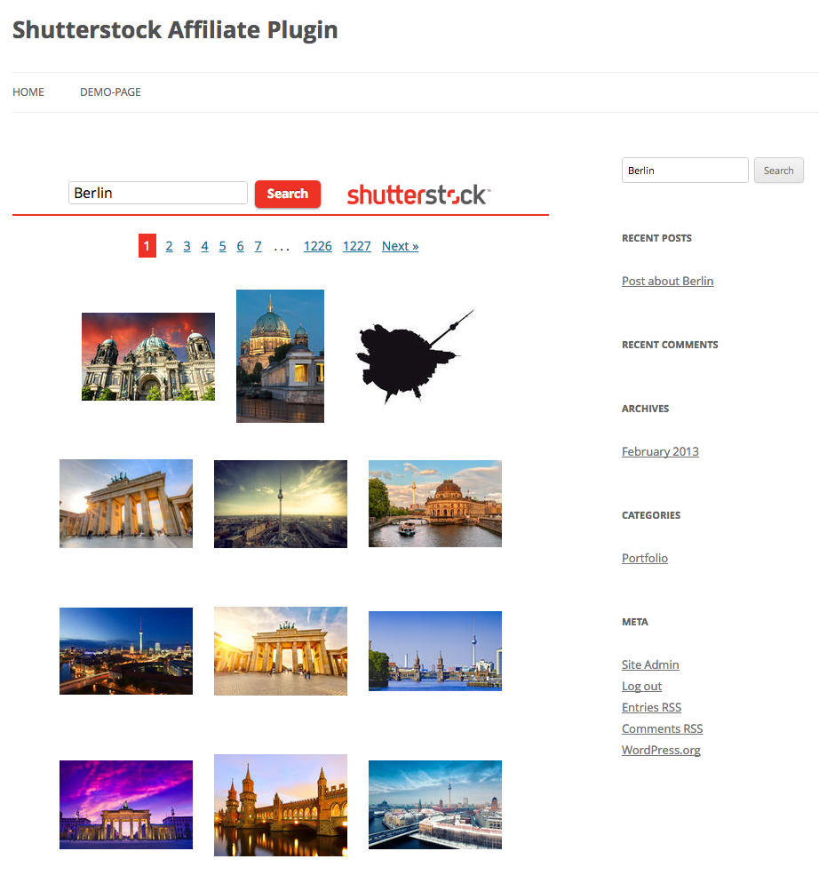 Search results from Shutterstock Images on a WordPress search results page
