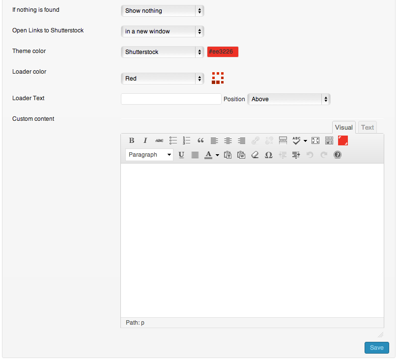 Widget with Shutterstock Images and search form