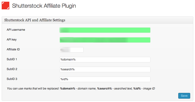 Shutterstock widget with settings