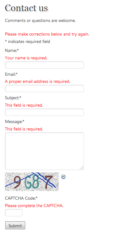 screenshot-2.png is the contact form showing the inline error messages.