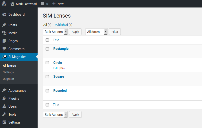 SIM predefined lenses