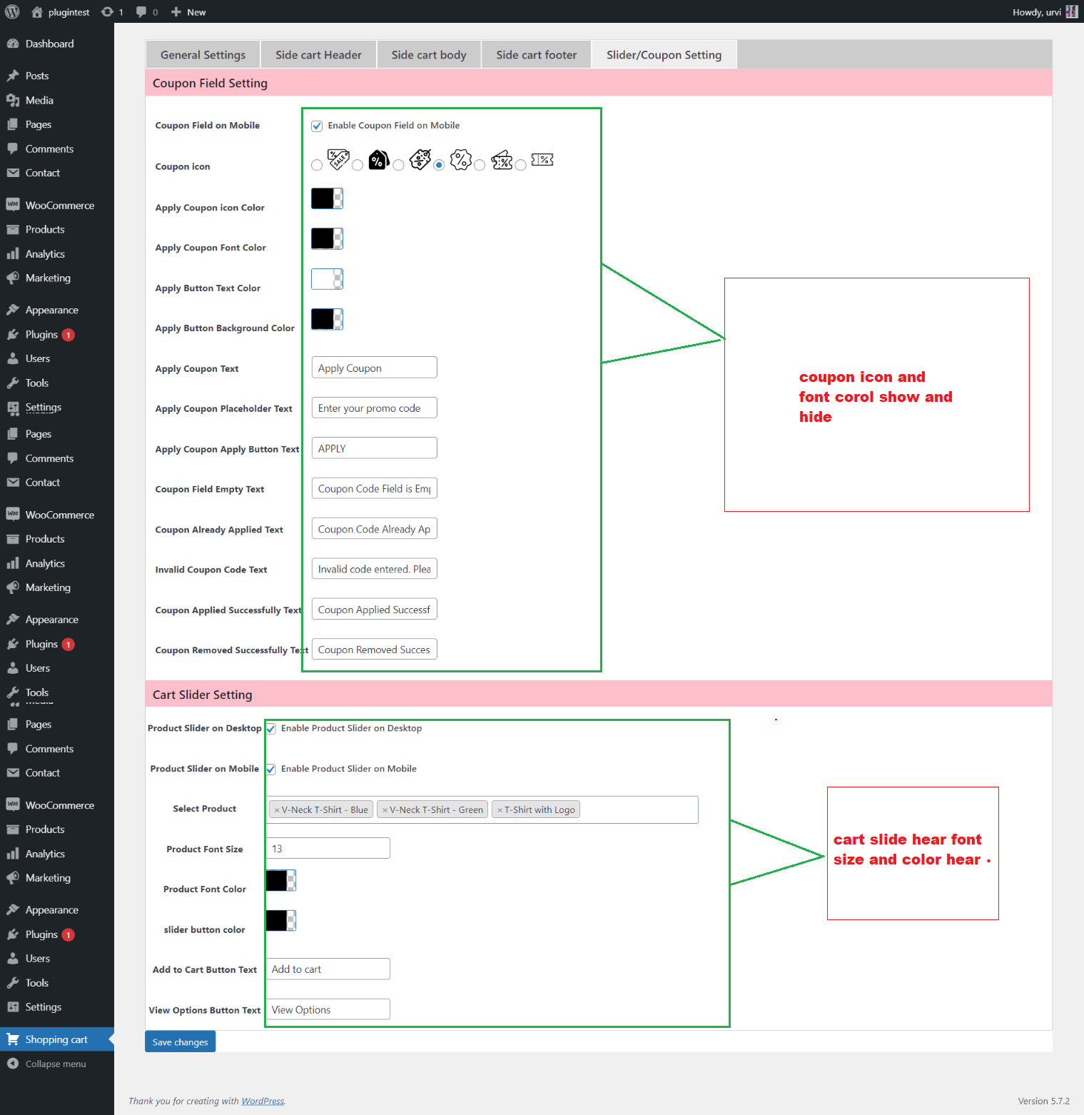 slider/coupon setting