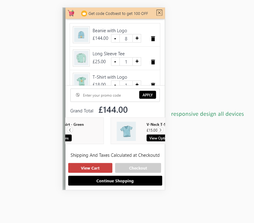 responsive view of side cart.