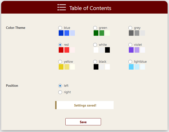 Settings saved