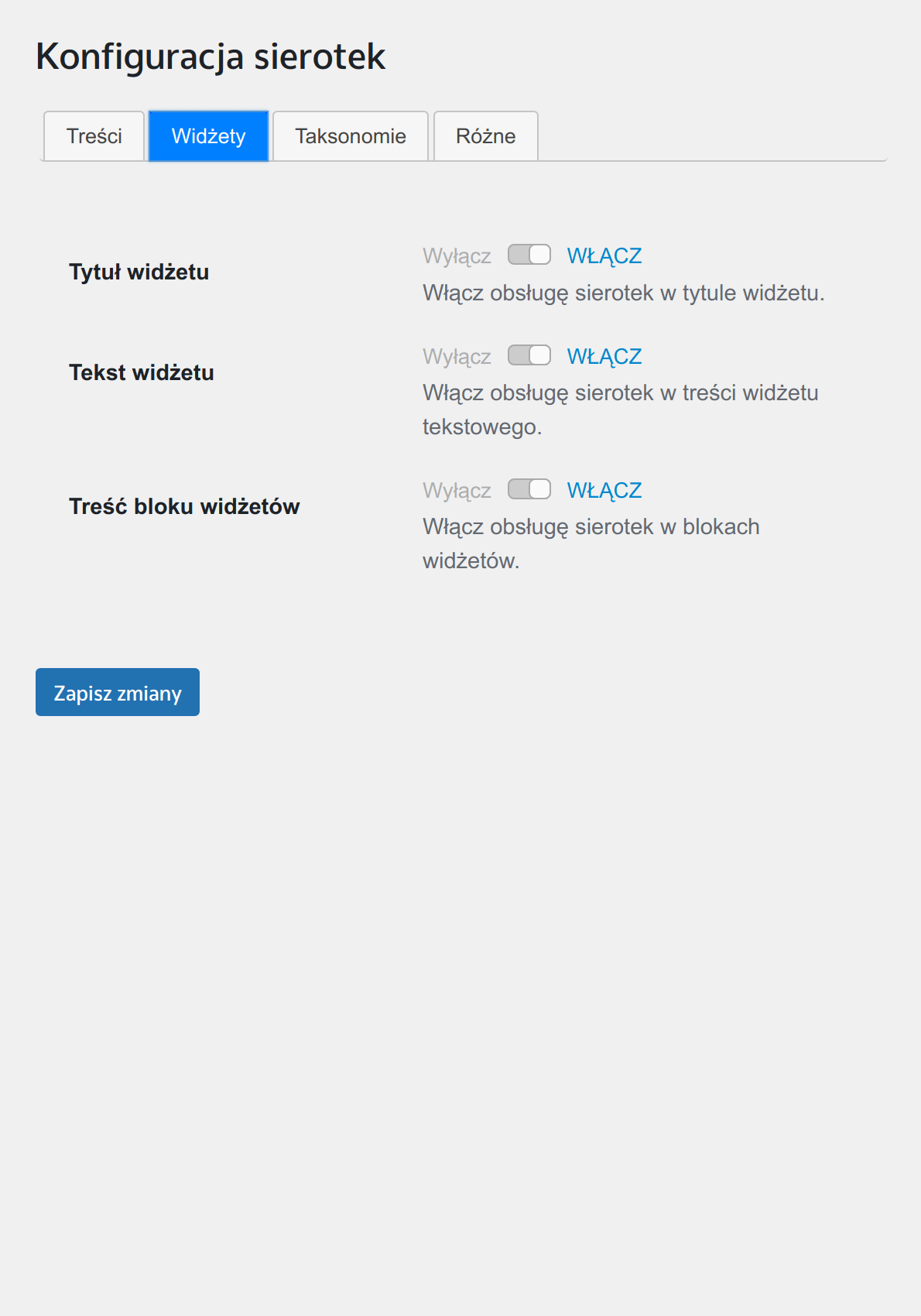 Options for widgets.