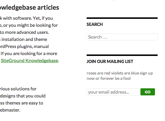 Example of Sign Me Up form installed in WordPress Twenty Fourteen Theme