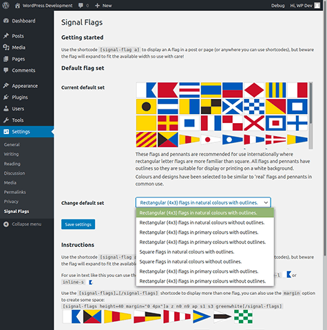 Signal Flags plugin settings.