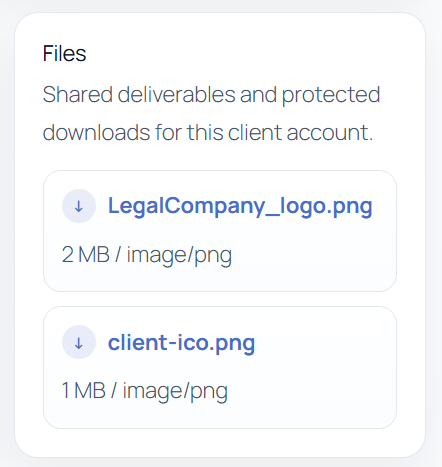 Files area with protected client downloads