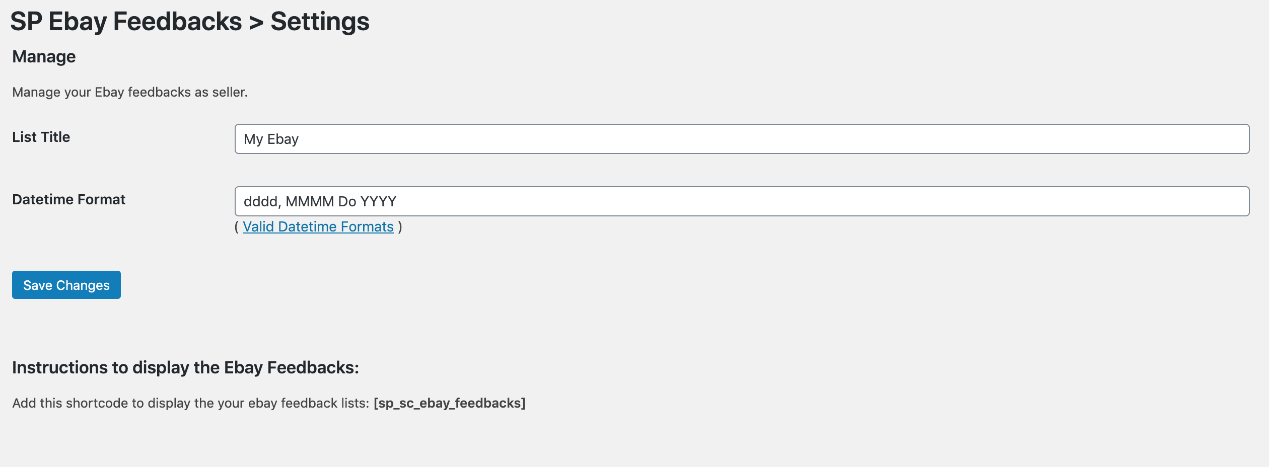 Ebay List Title and Date Format for Feedback Listing.