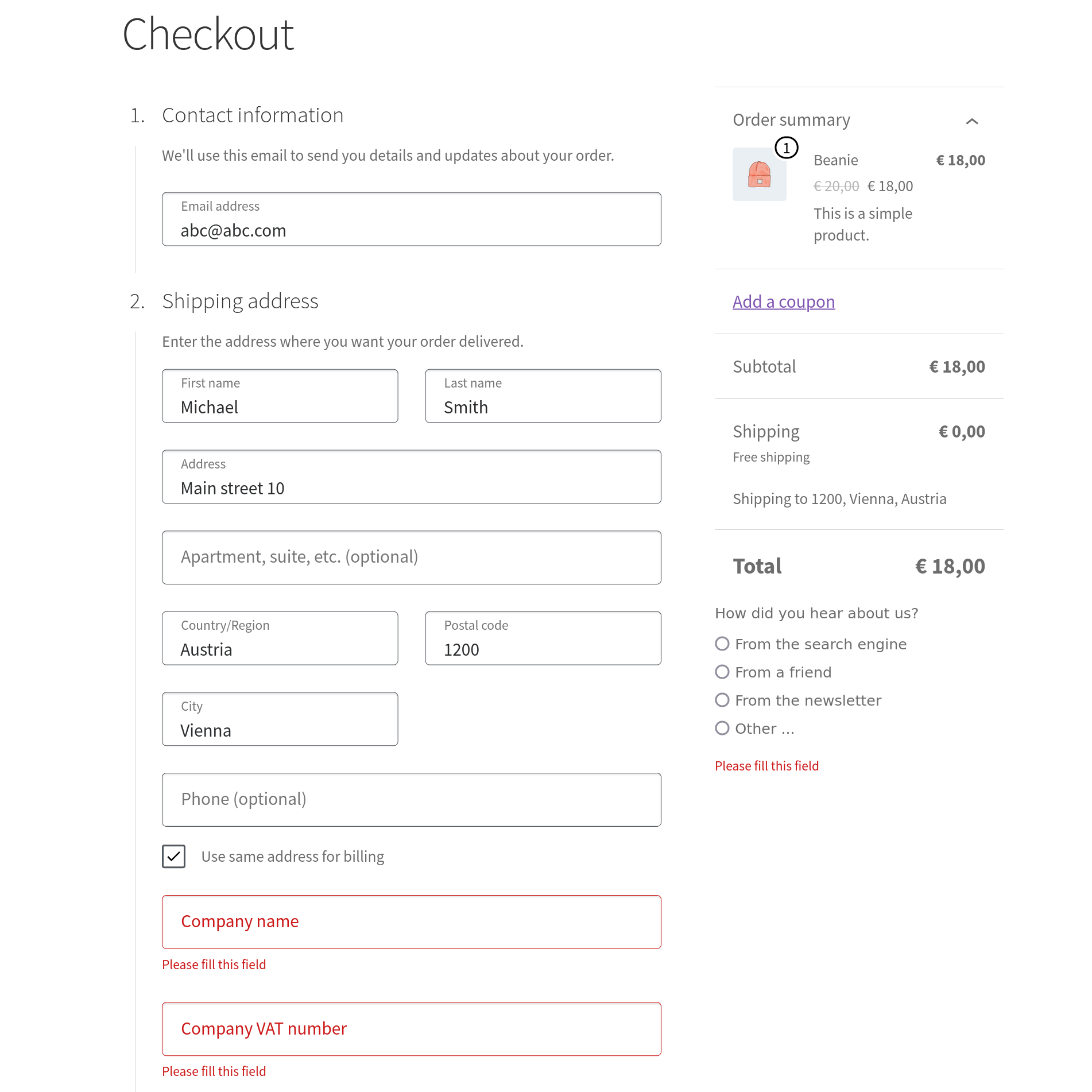 Input field's validation on the frontend