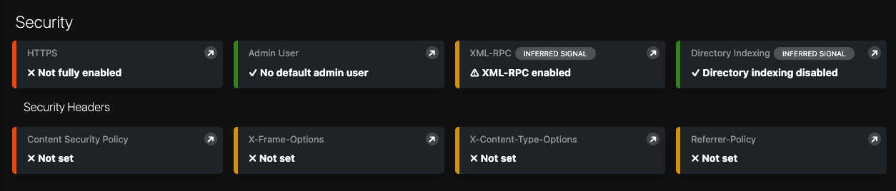 Security section with detailed checks