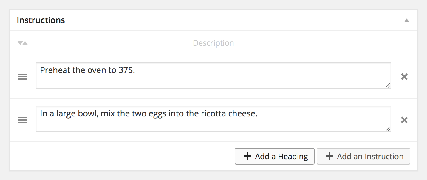 Simmer's recipe instructions editor.