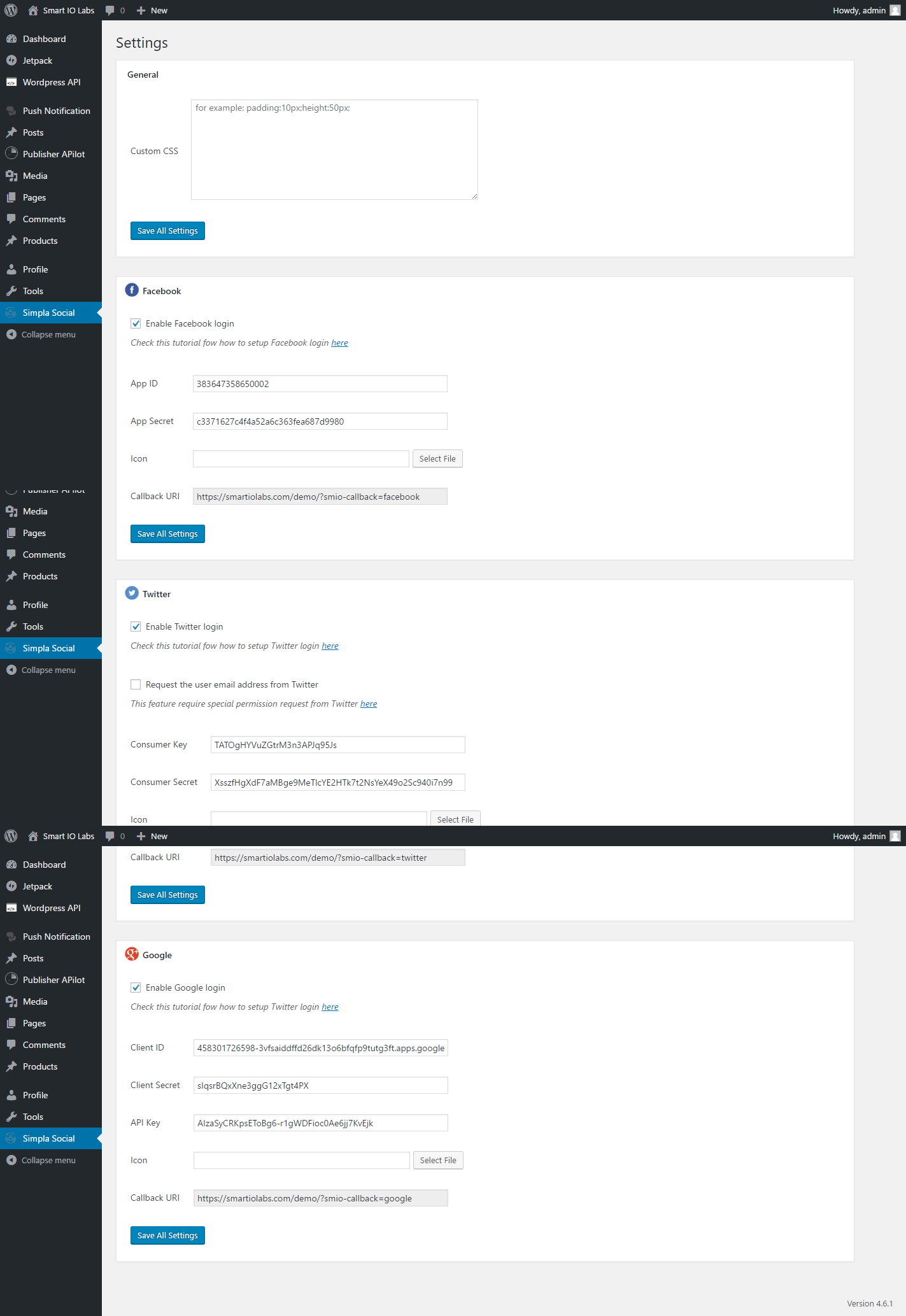 Plugin settings page