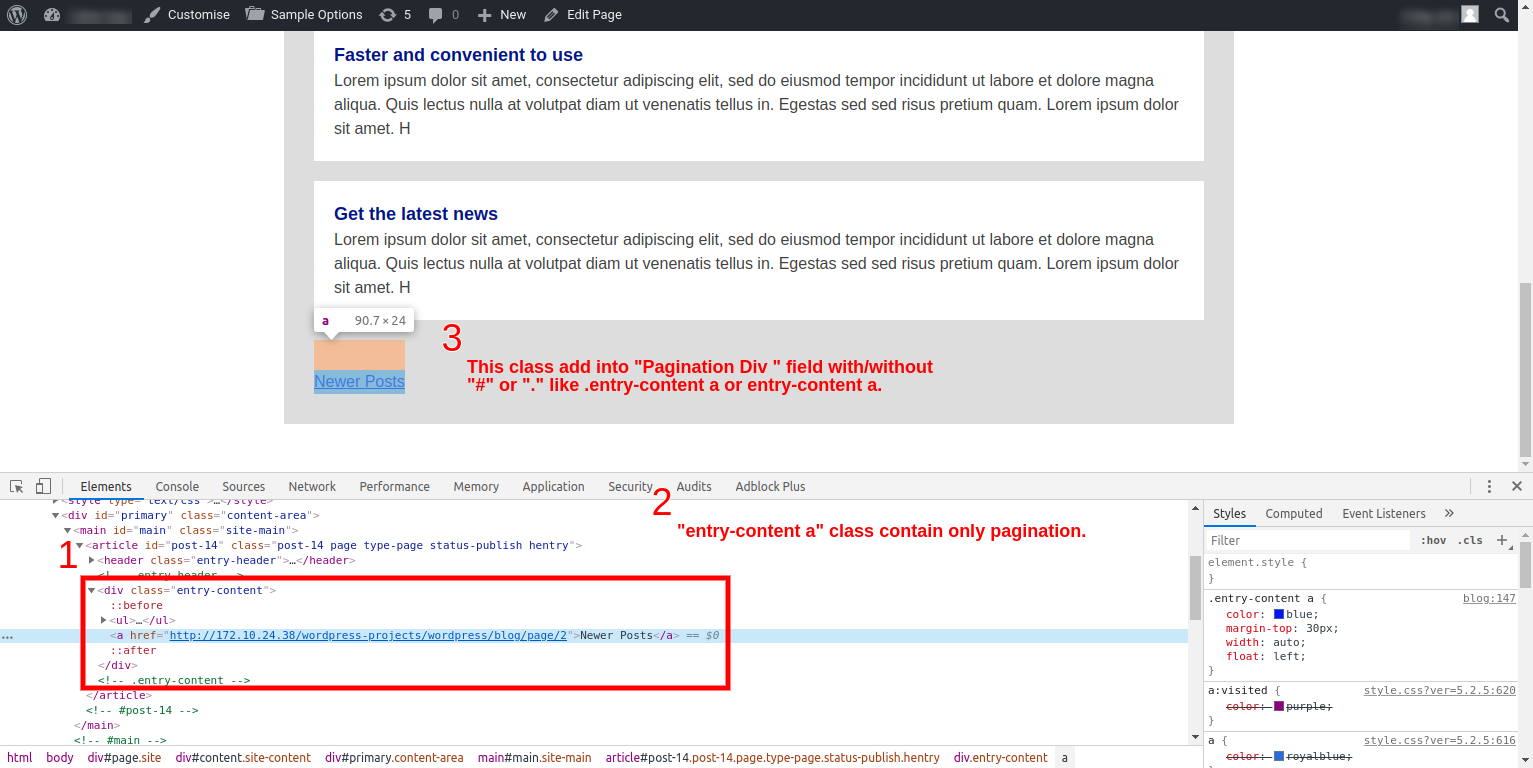 Pagination Div field