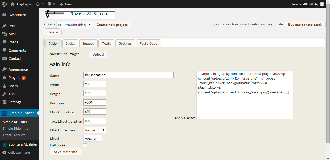 Simple AL Slider admin page 1.