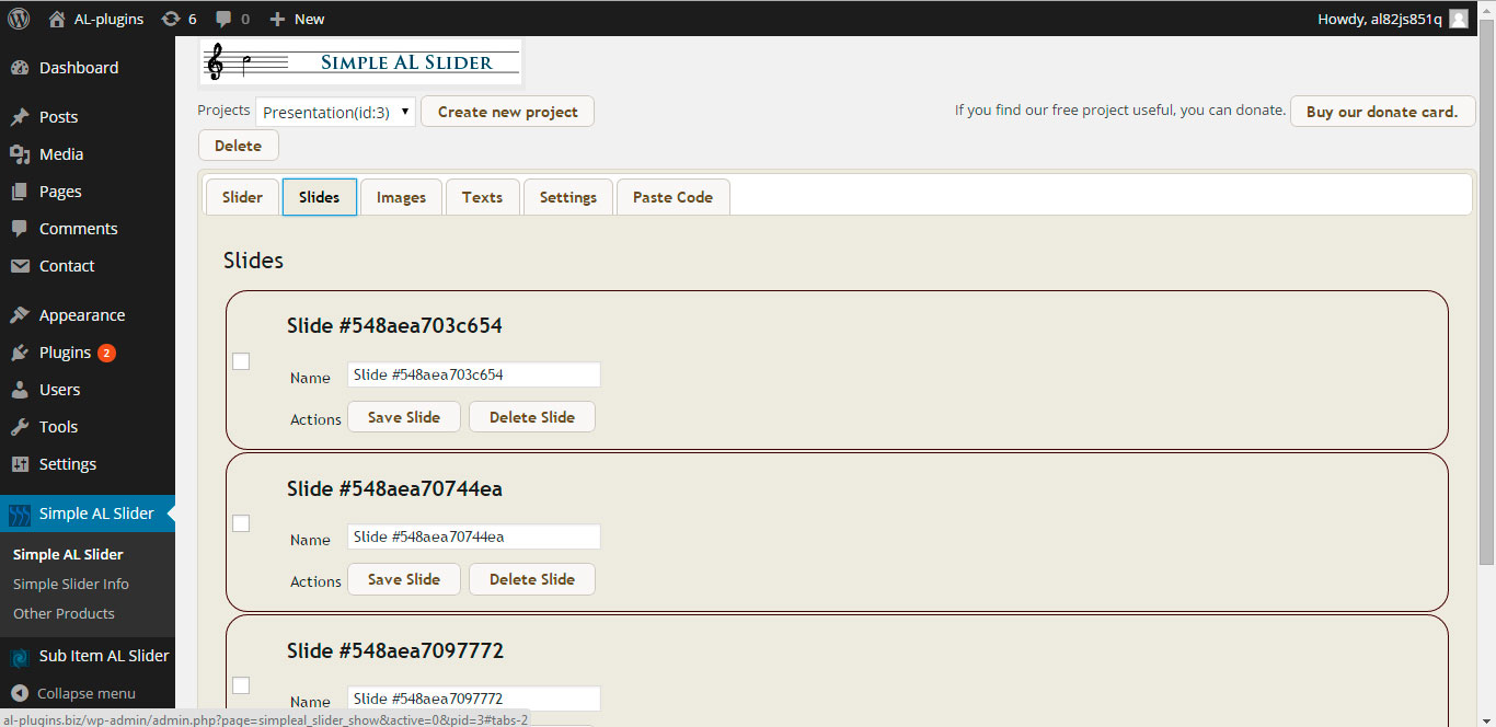 Simple AL Slider admin page 2.