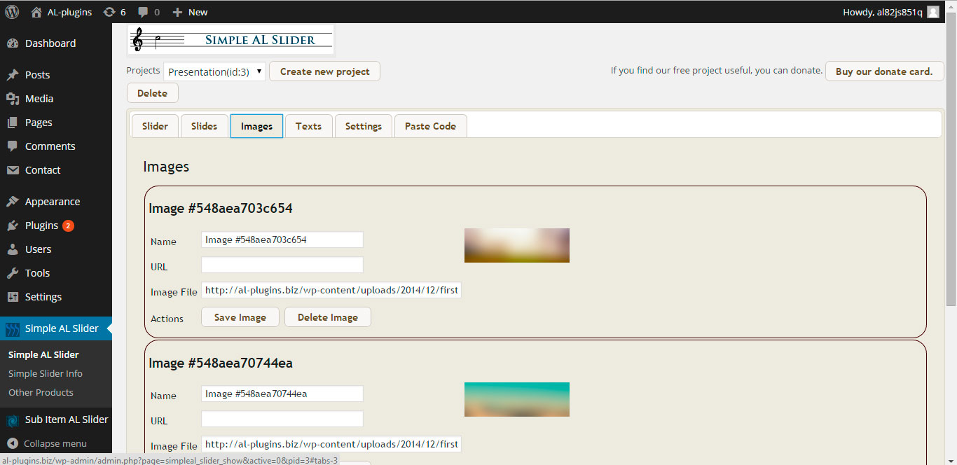 Simple AL Slider admin page 3.