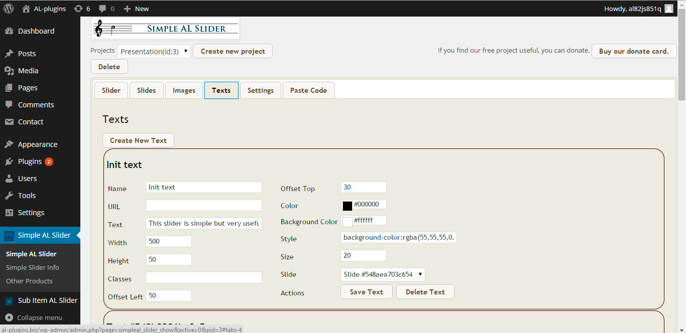 Simple AL Slider admin page 4.