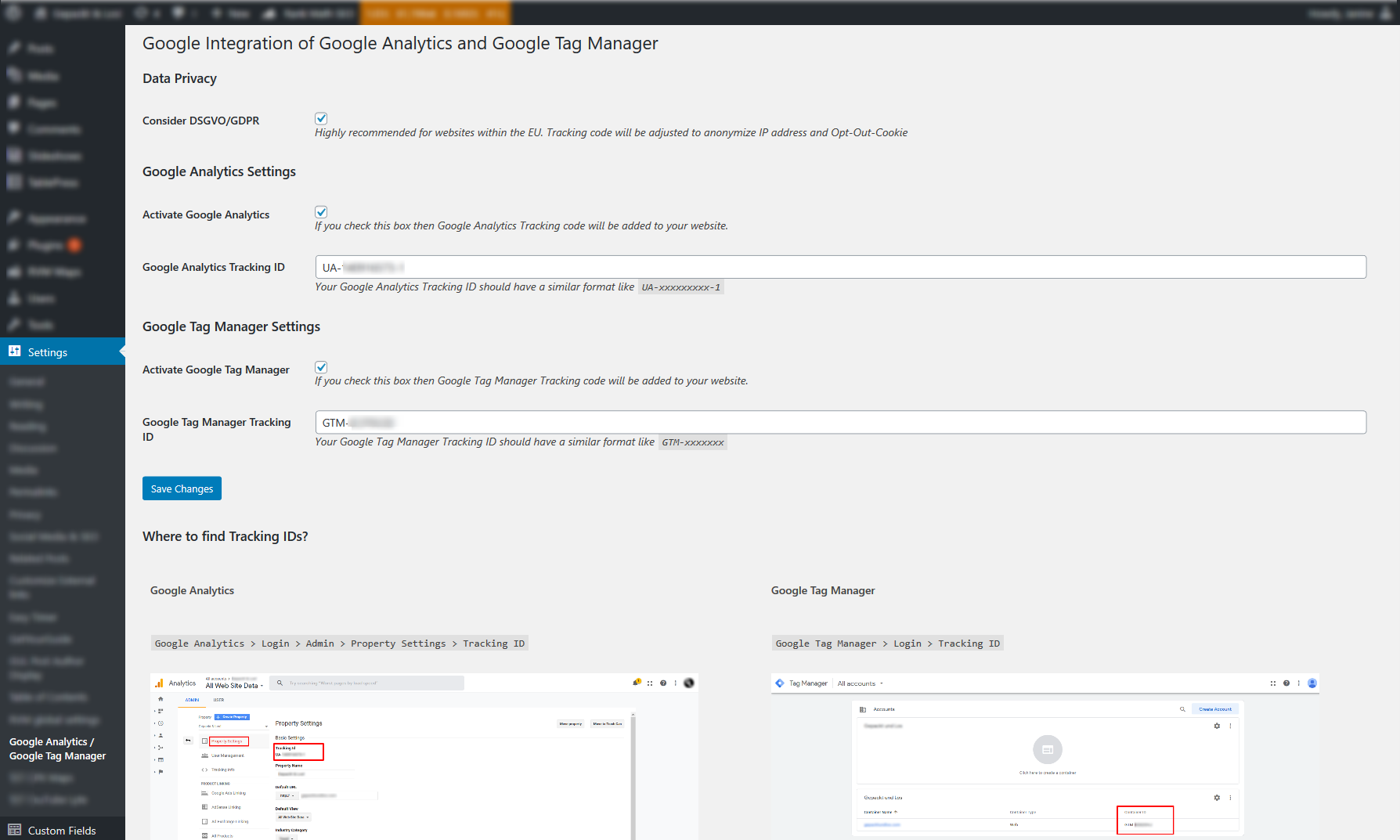 Screenshot displaying possible settings for GTM and GA screenshot-1.(png|jpg|jpeg|gif).