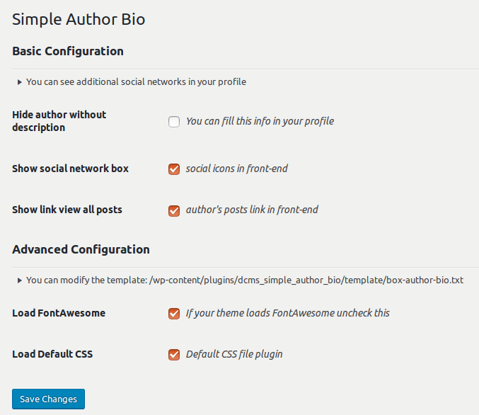 Plugin settings, basic and avanced configuration