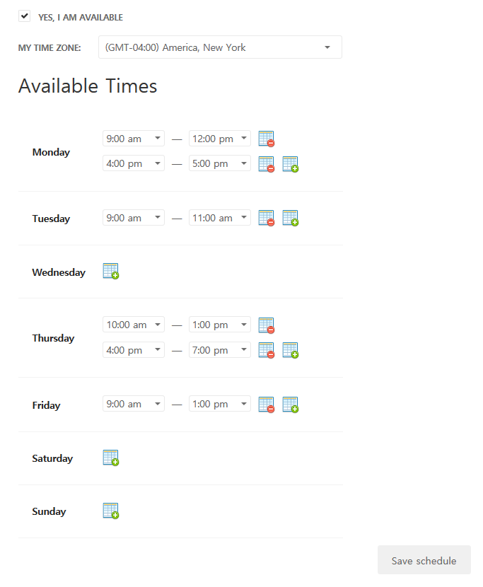 Availability schedule