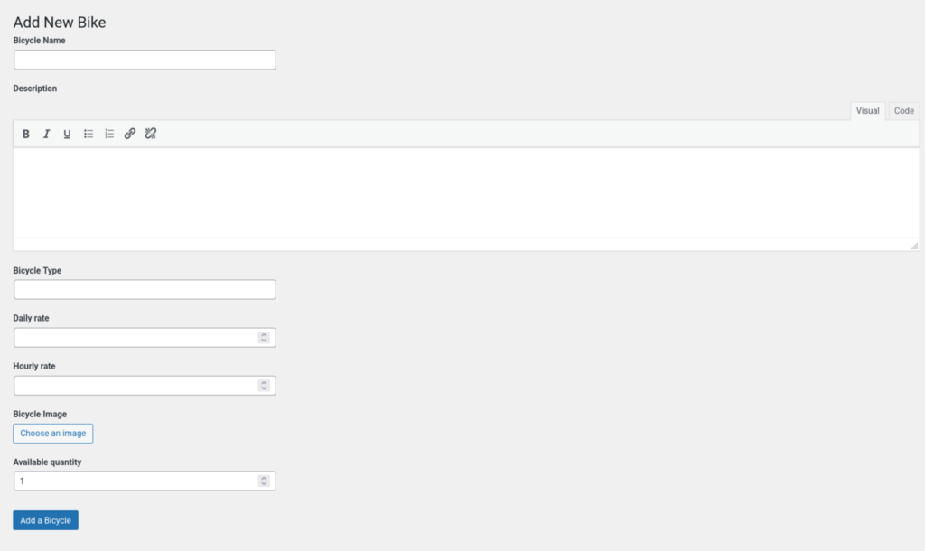 Add New Bike – Form to add a new bicycle from the backend.