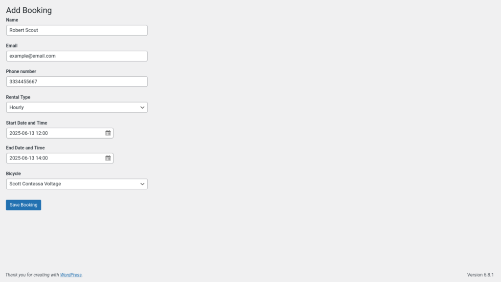 Add Booking (Admin) – Manual booking form for admin use.