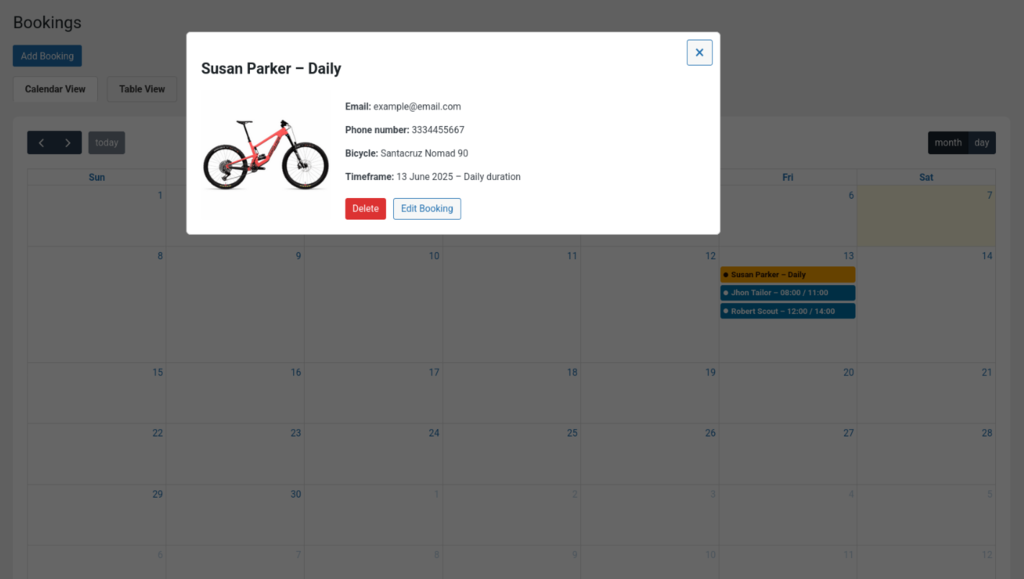 Bookings Modal (FullCalendar) – Click to view/edit bookings.