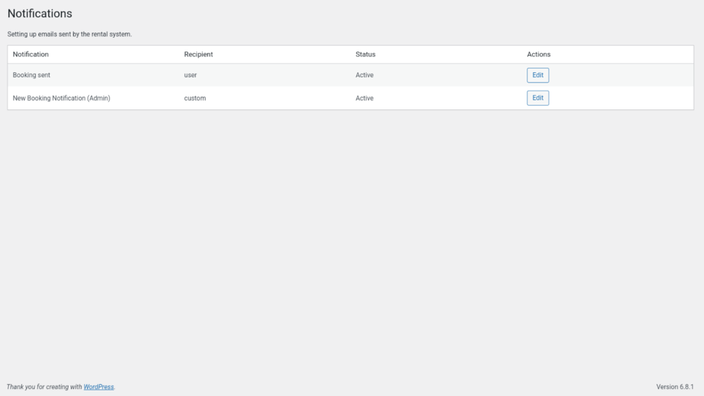 Notification Page – Email templates management.
