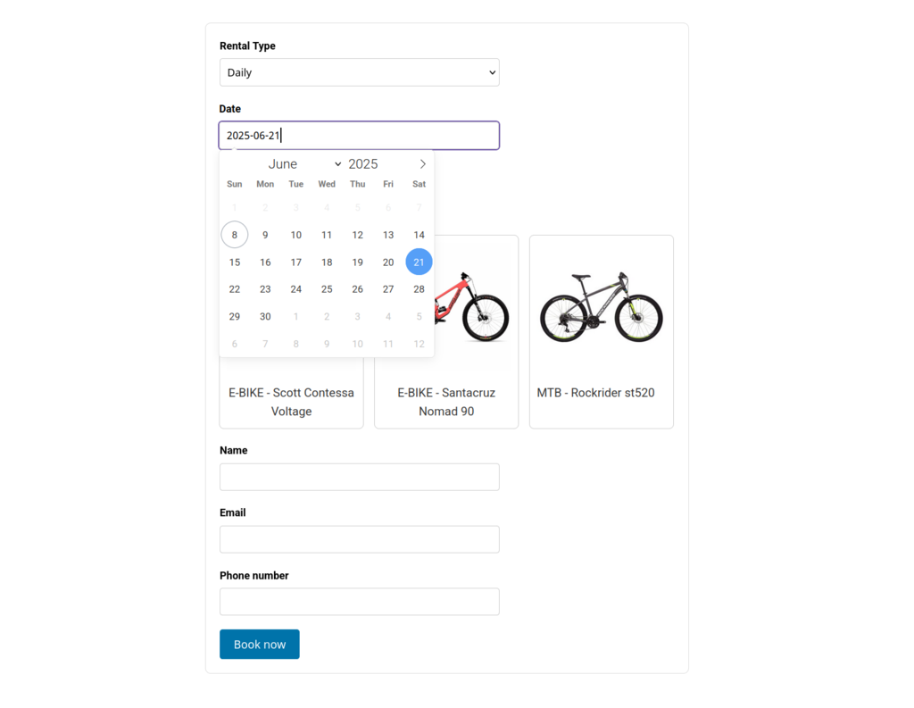 Frontend booking form