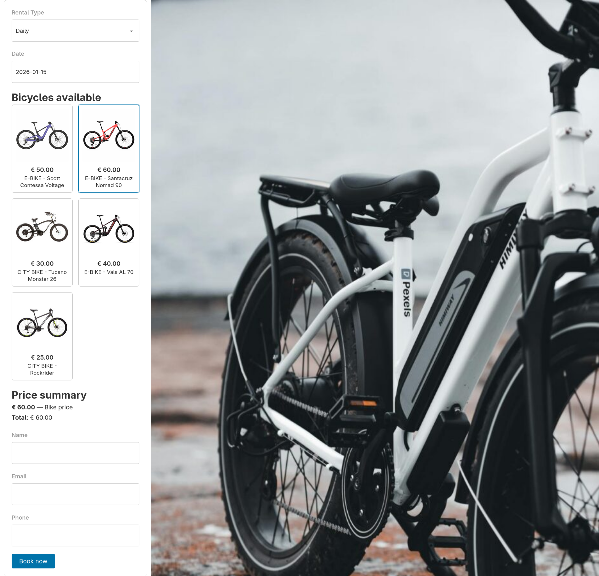 Frontend booking form example
