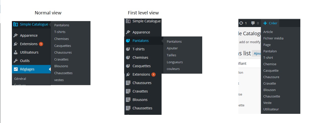 Menu view, you can choose bettween have post types as primary level or sub level