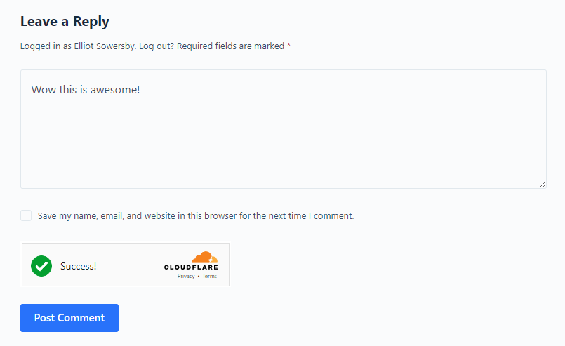 Example Turnstile on the WP Comments Form