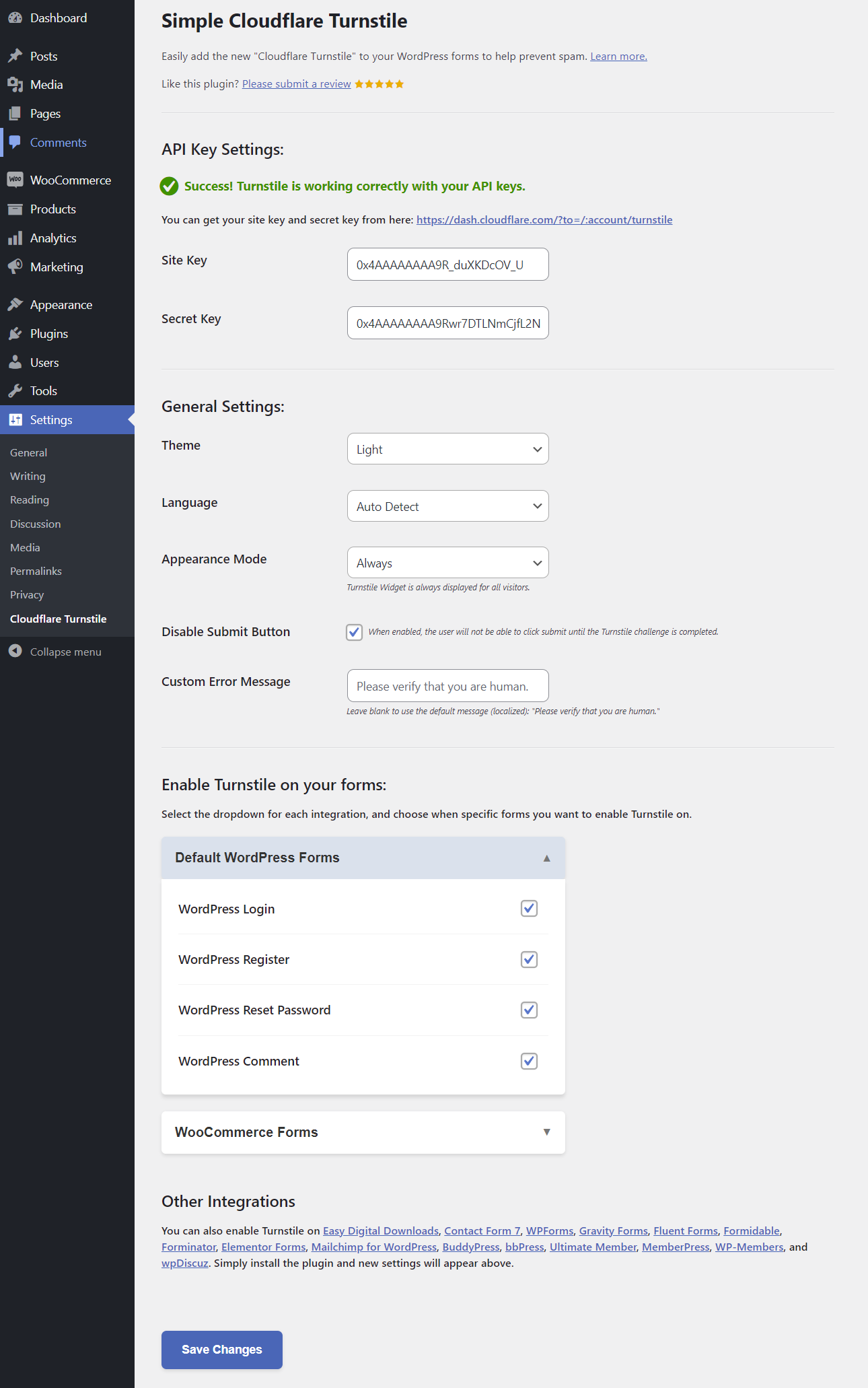 Example Settings Page
