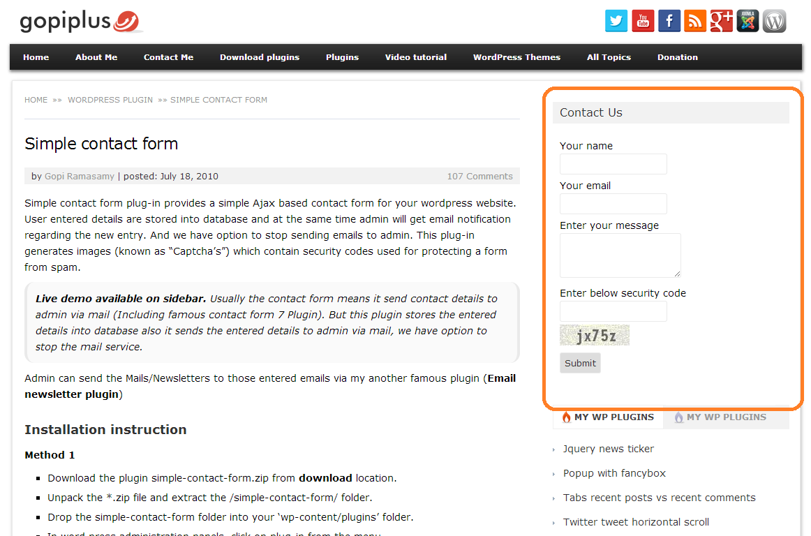 Front Screen. http://plugins.readygraph.com/simple-contact-form/screenshots/