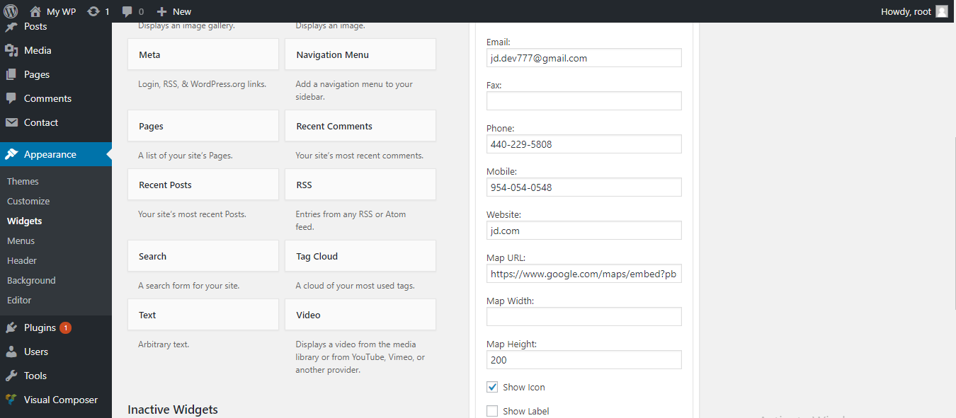 Admin contact information widget screen-2
