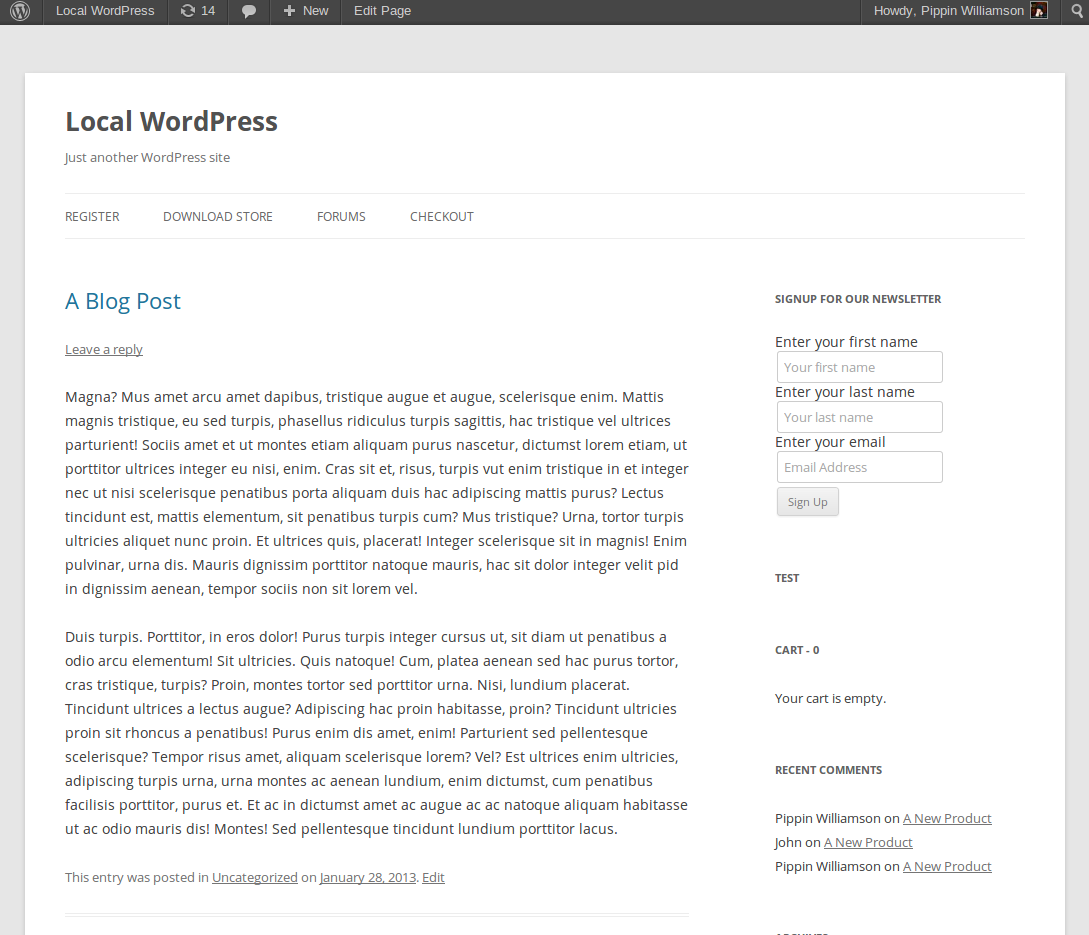An example of the signup form in a sidebar (in the Twenty Twelve theme)