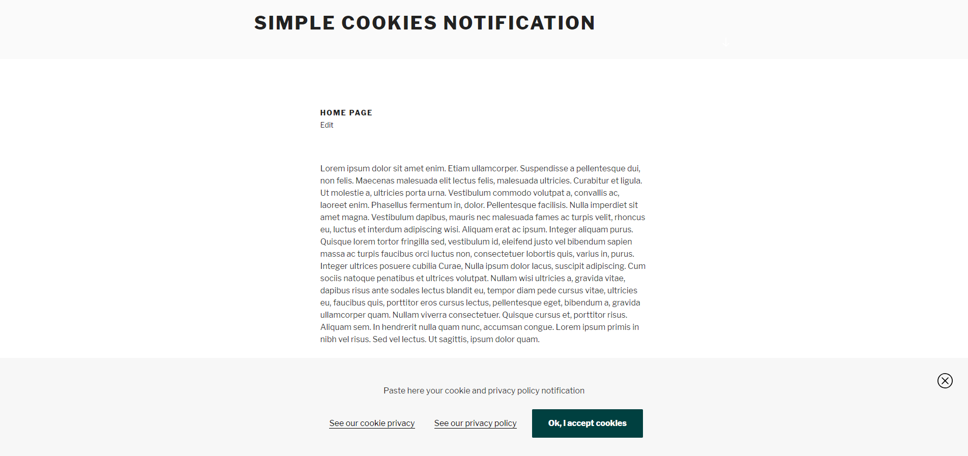 Cookie notification bar.