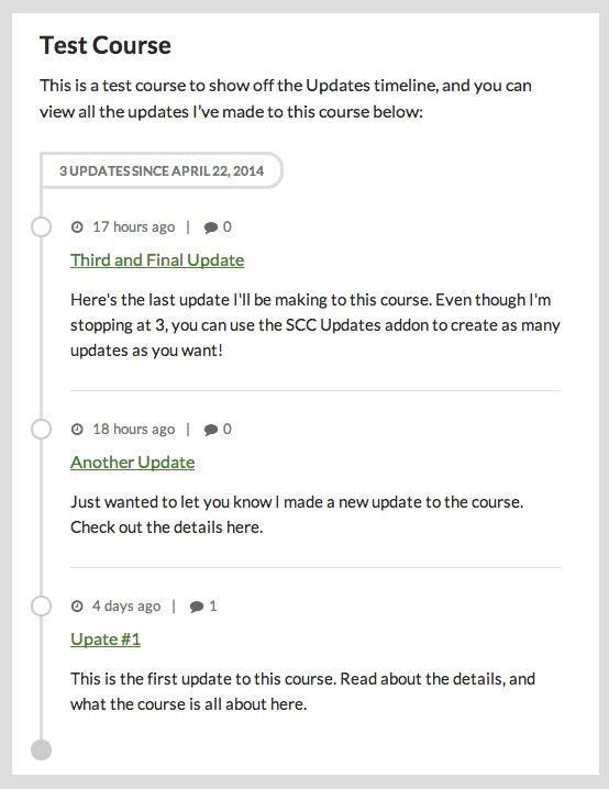 What the timeline looks like with posts added to a course