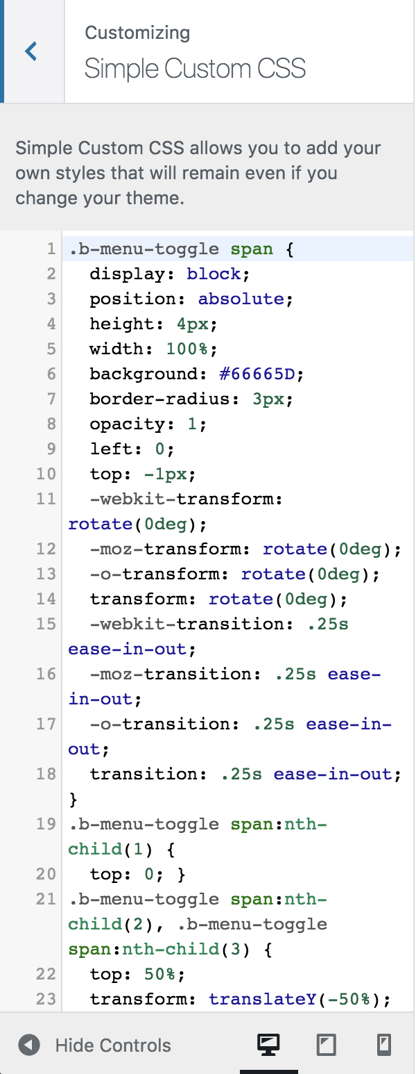 The Simple Custom CSS Customizer Section