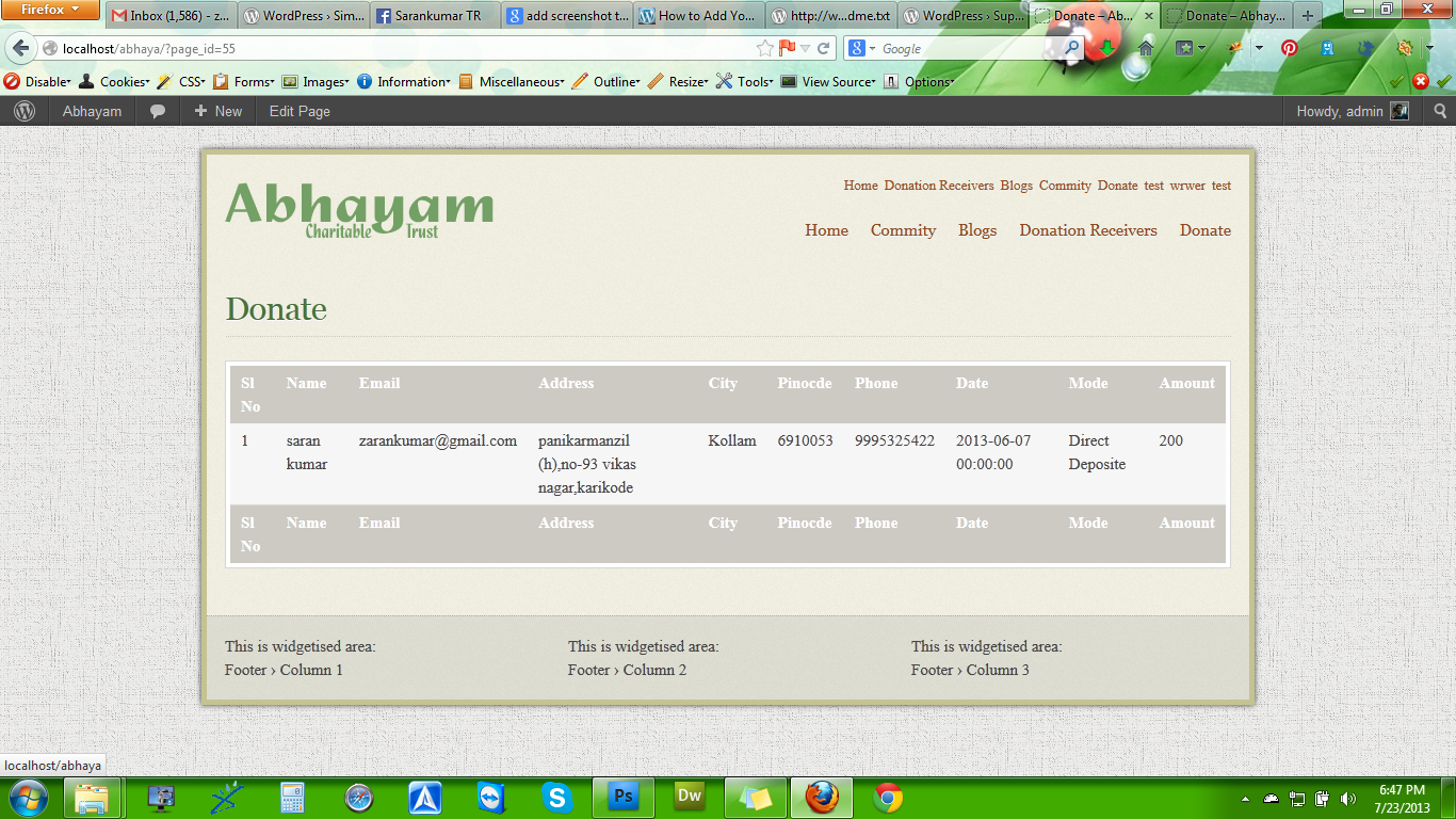 Donor details on Front end(using short code)