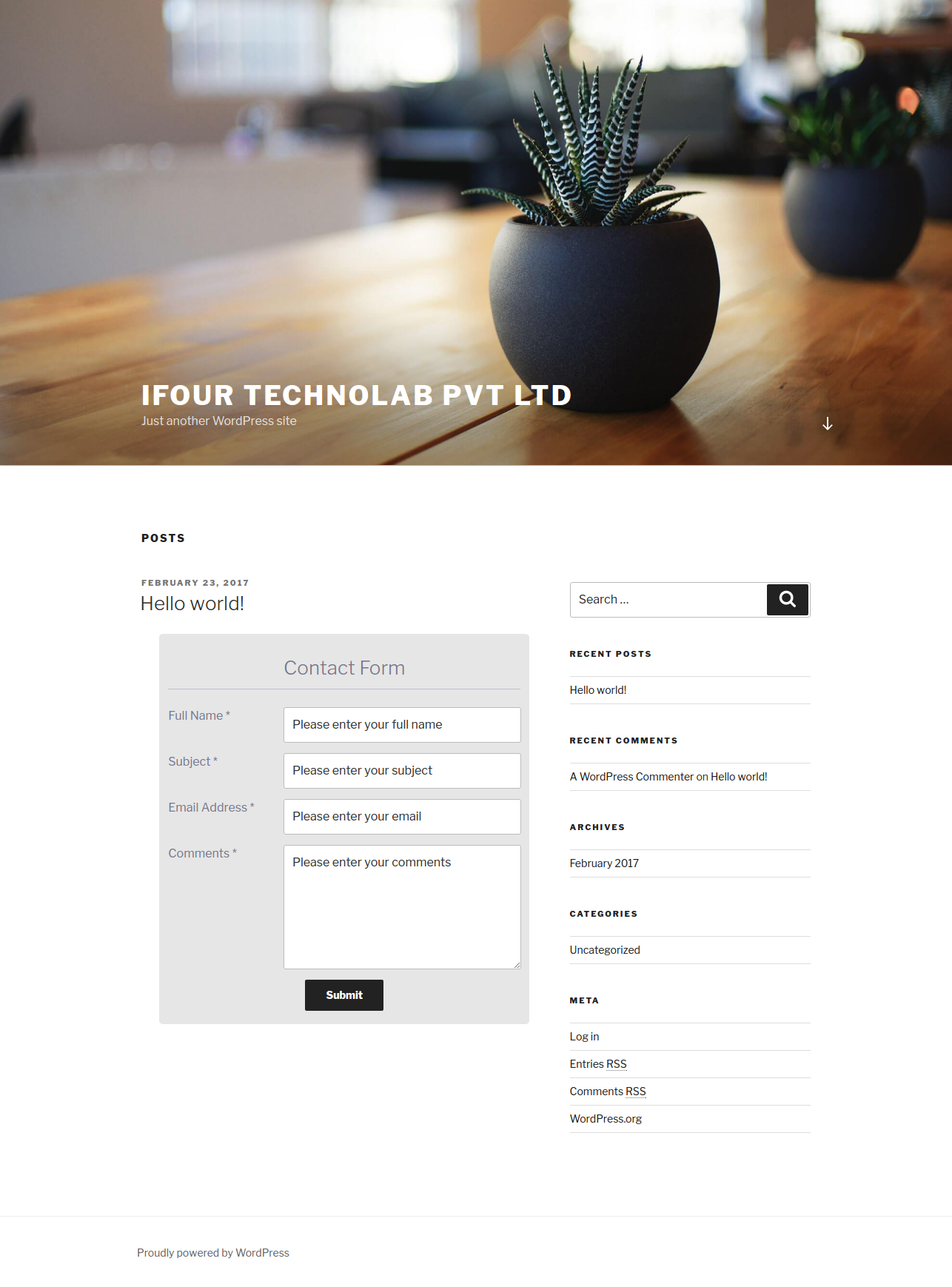 Front end user contact form send email box screenshot.