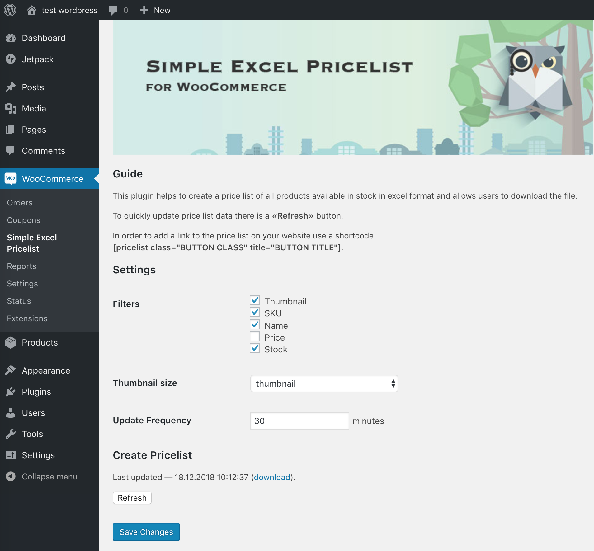 The plugin's settings panel.