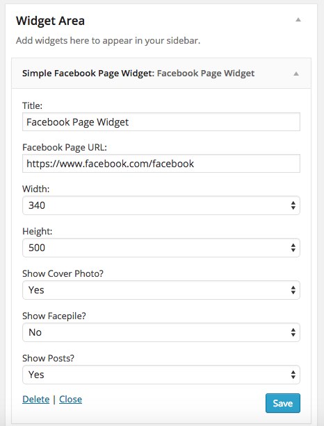 Backend view of the Facebook Page widget.