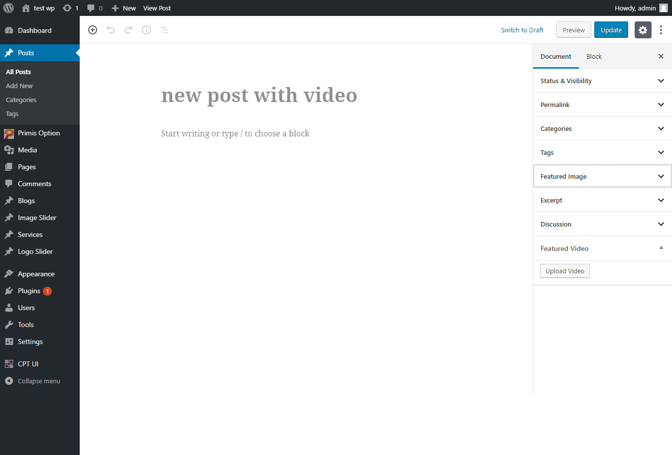 Upload video button on posts .