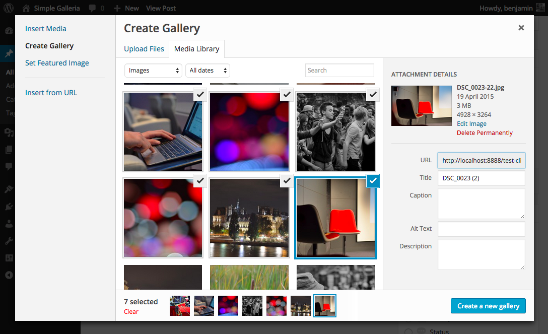 The native WordPress gallery creation