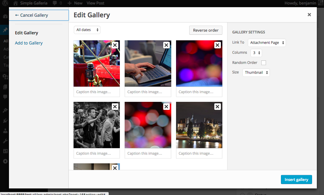 The native WordPress gallery creation